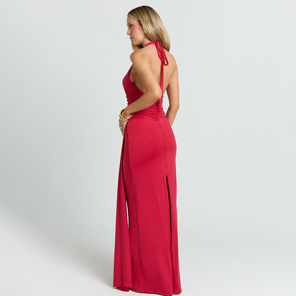 Damen Maxikleid mit tiefem Ausschnitt und Raffungen R&B