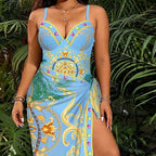 Damen Elegantes Sommerkleid mit hohem Schlitz und verspieltem Kordelzug R&B