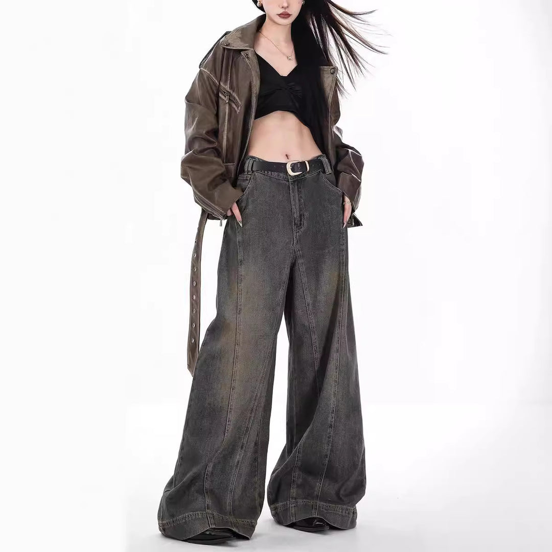 Damen Weit geschnittene High-Waist Jeans im urbanen Stil R&B