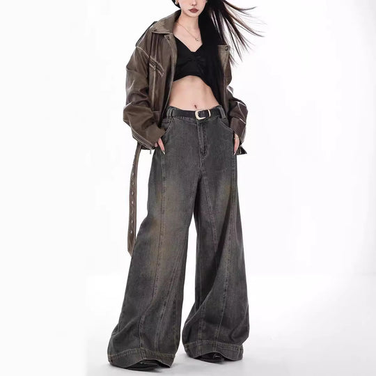 Damen Weit geschnittene High-Waist Jeans im urbanen Stil R&B