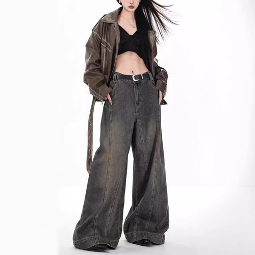 Damen Weit geschnittene High-Waist Jeans im urbanen Stil R&B