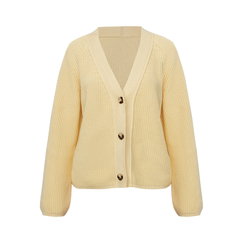 Damen Strickjacke mit großem V-Ausschnitt und Knopfverschluss R&B