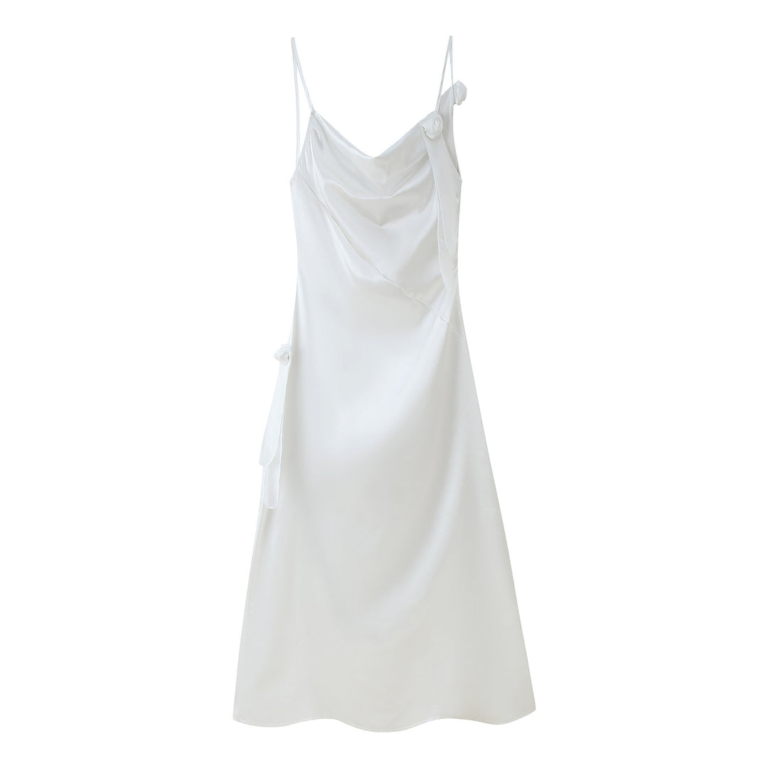 Damen Satin-Kleid mit elegantem Rüschendesign und verstellbaren Trägern R&B