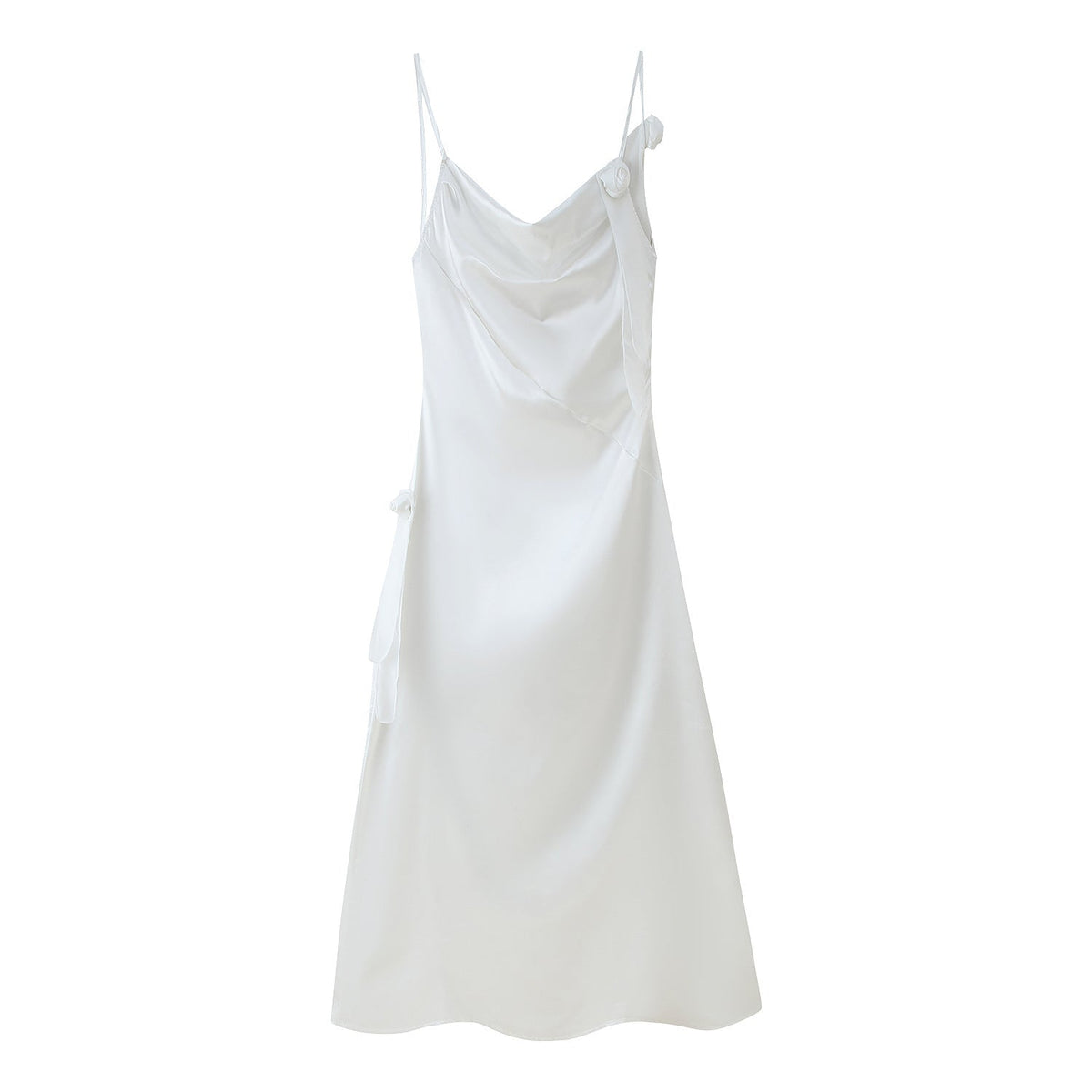 Damen Satin-Kleid mit elegantem Rüschendesign und verstellbaren Trägern R&B