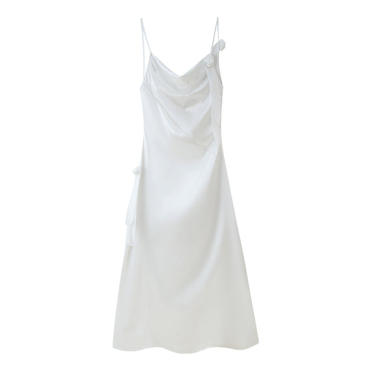 Damen Satin-Kleid mit elegantem Rüschendesign und verstellbaren Trägern R&B