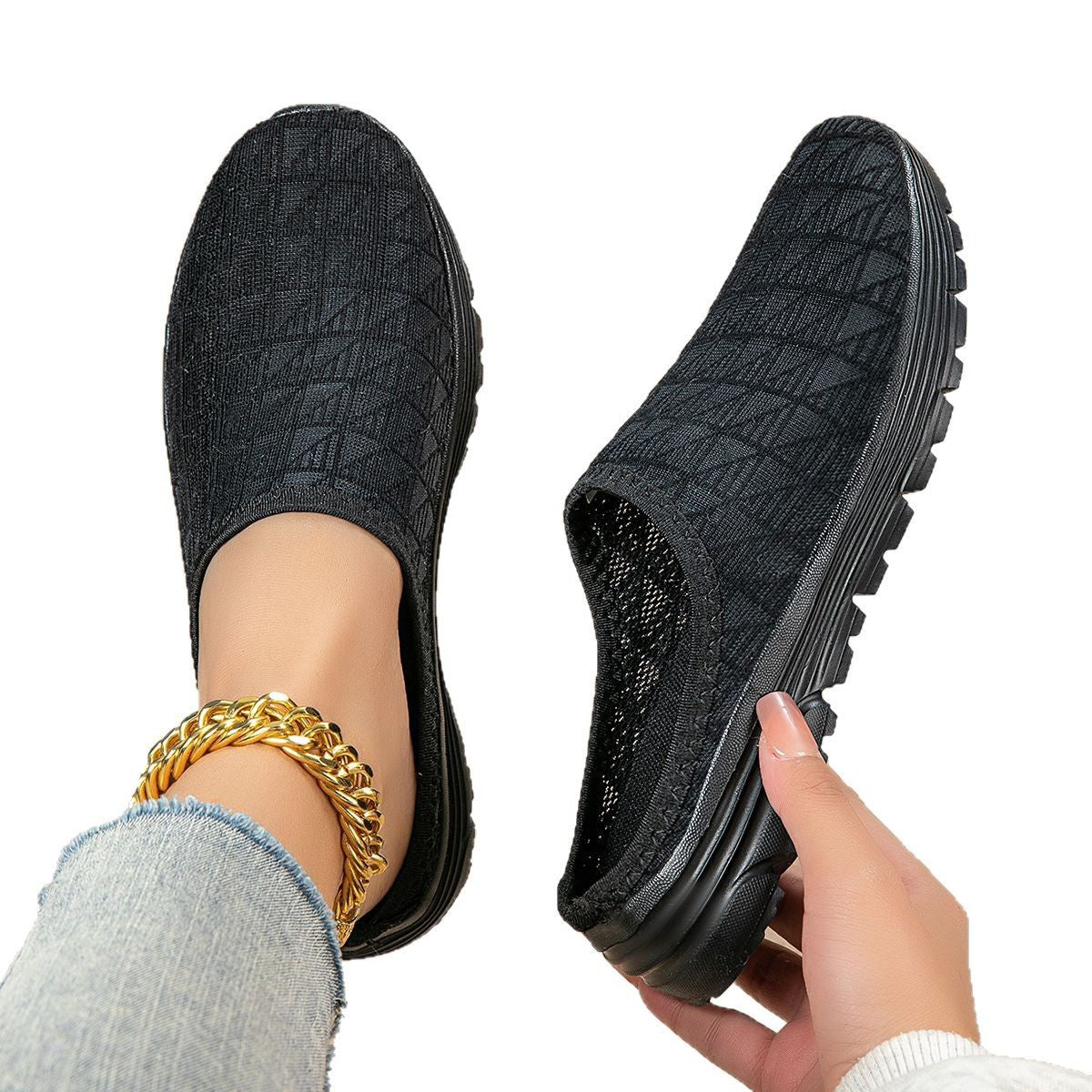 Damen nan atmungsaktiver Netz-Slipper mit Diamantstruktur-Obermaterial und gedämpfter Leichtsohle R&B