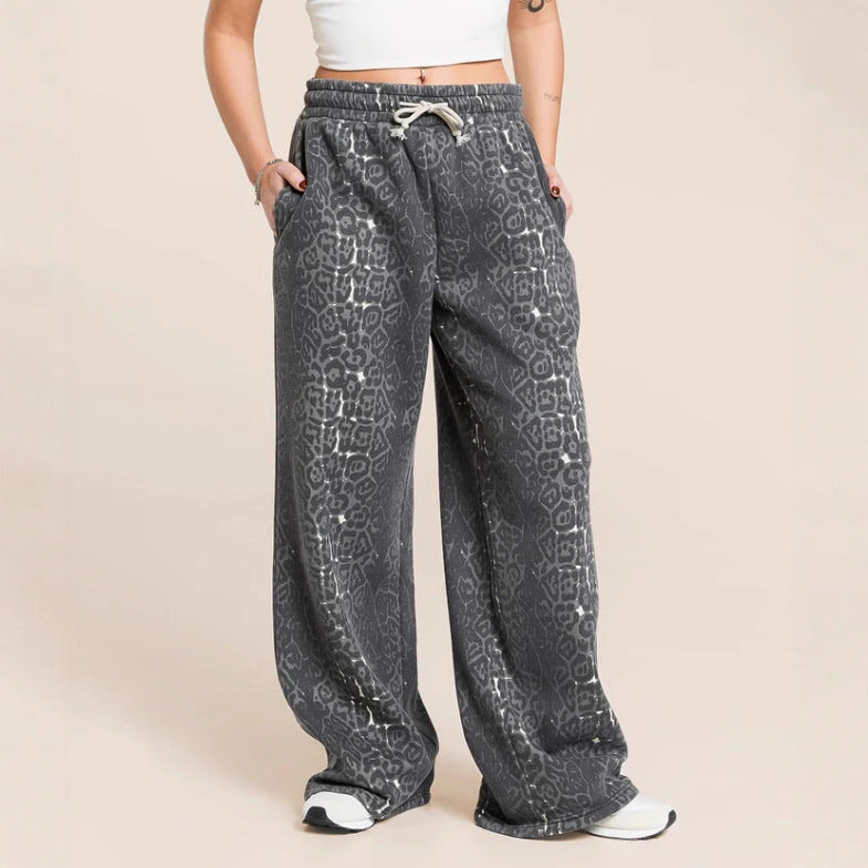 Damen nan zweiteiliges Freizeitset mit Oversize-Kapuzenpullover und weiter Komforthose aus angerautem Sweat mit Animal-Print R&B