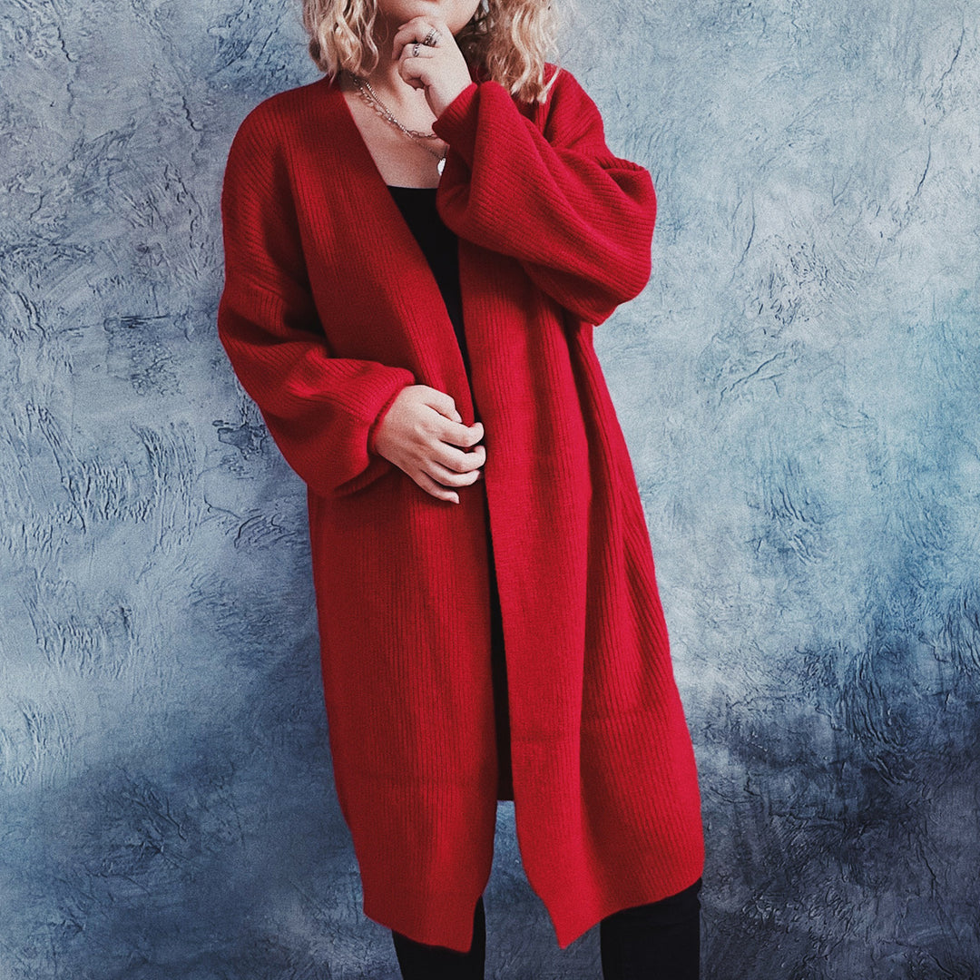 Damen Oversized Strickjacke mit tiefem V-Ausschnitt und lässigem Schnitt R&B