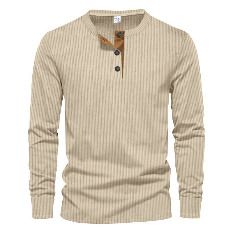 Herren Langarmshirt mit strukturierter Rippenoptik und modischem Knopfleisten-Detail R&B