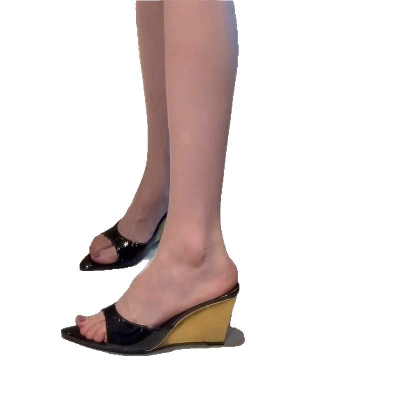 Damen Wedge Sandalen mit glänzender Oberflächenstruktur R&B