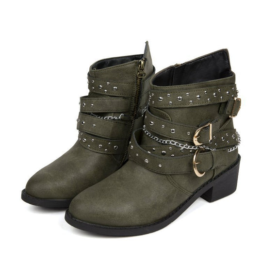 Damen modische Ankle Boots mit dekorativen Schnallen und stabiler Profilsohle R&B