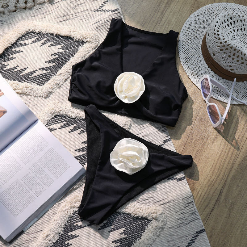Damen Hochgeschnittener Bikini mit elegantem Blütenmotiv R&B