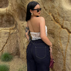 Damen Elegantes Bandeau-Top mit raffiniertem Spitzenüberzug und verspieltem Knoten R&B