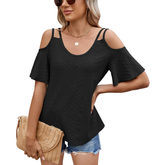 R&B | Schulterfreies T-Shirt mit V-Ausschnitt