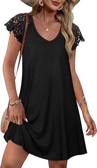 Damen Sommerkleid mit eleganten Spitzenärmeln und floralem Muster R&B