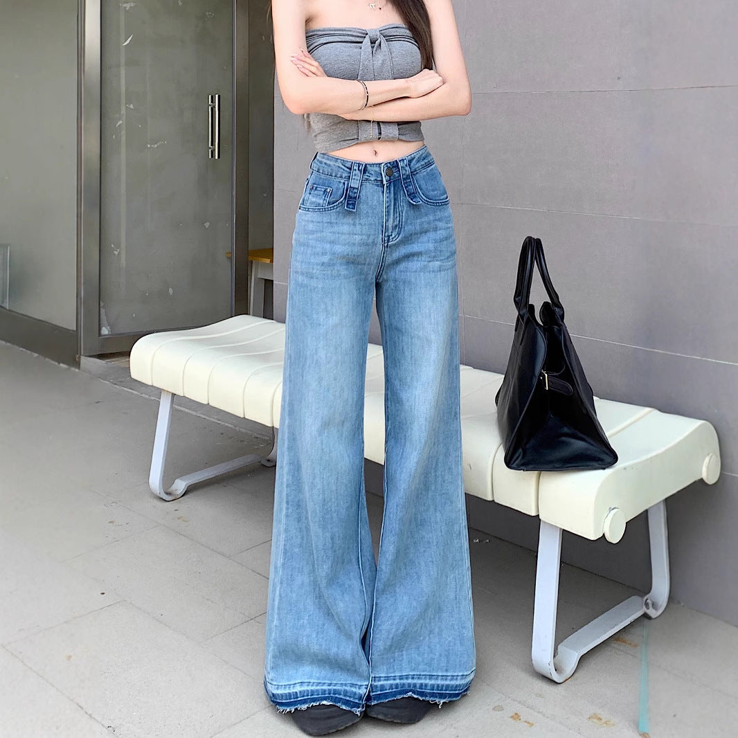 Damen weite Bootcut-Jeans mit hohem Bund und ausgefallenem Design R&B