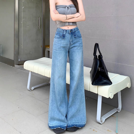 Damen weite Bootcut-Jeans mit hohem Bund und ausgefallenem Design R&B