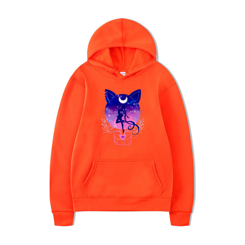 Damen Kapuzenpullover mit künstlerischem Katzenmotiv und bequemer Passform