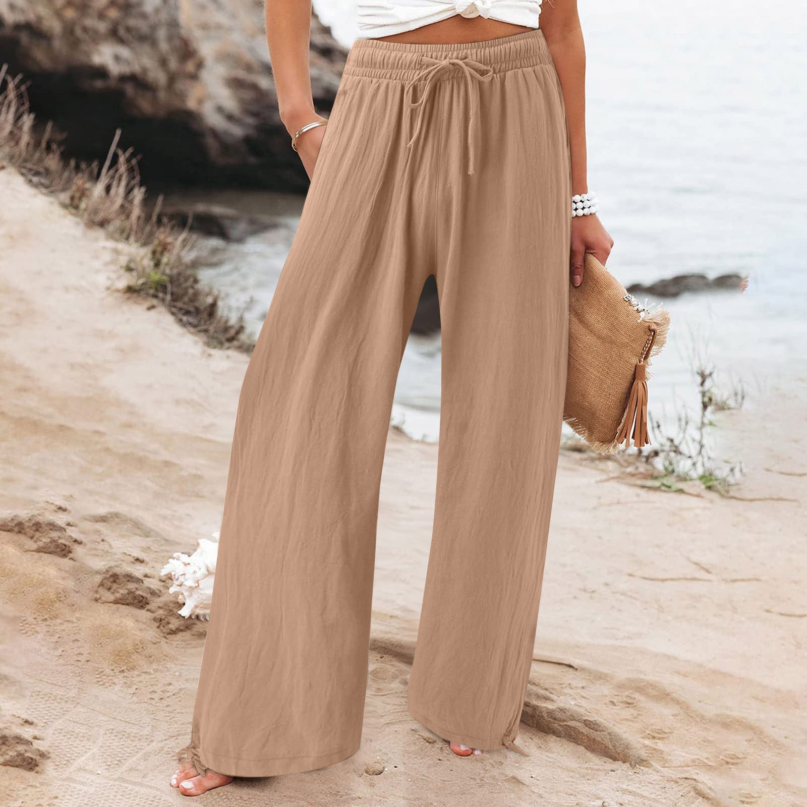 Damen Weite hose mit elastischem Bund und praktischen Taschen R&B