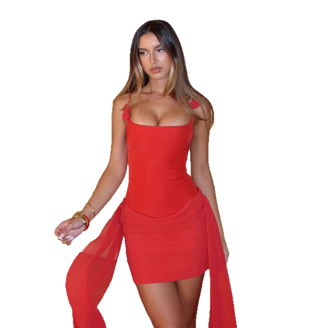 Damen Cocktailkleid mit floralem Detail und asymmetrischem Saum R&B
