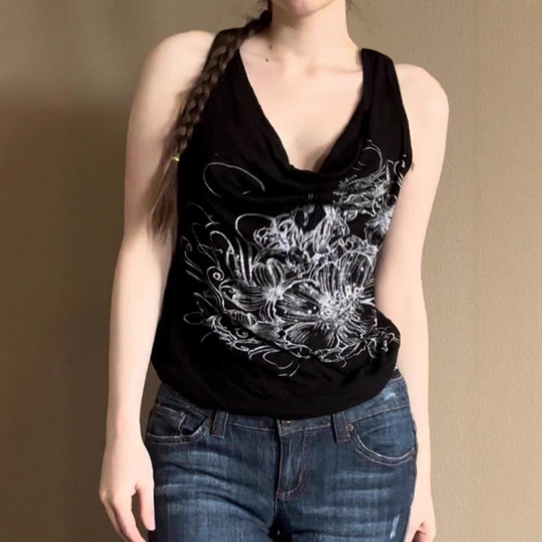Damen ärmelloses Crossover-Top mit floralem Design R&B