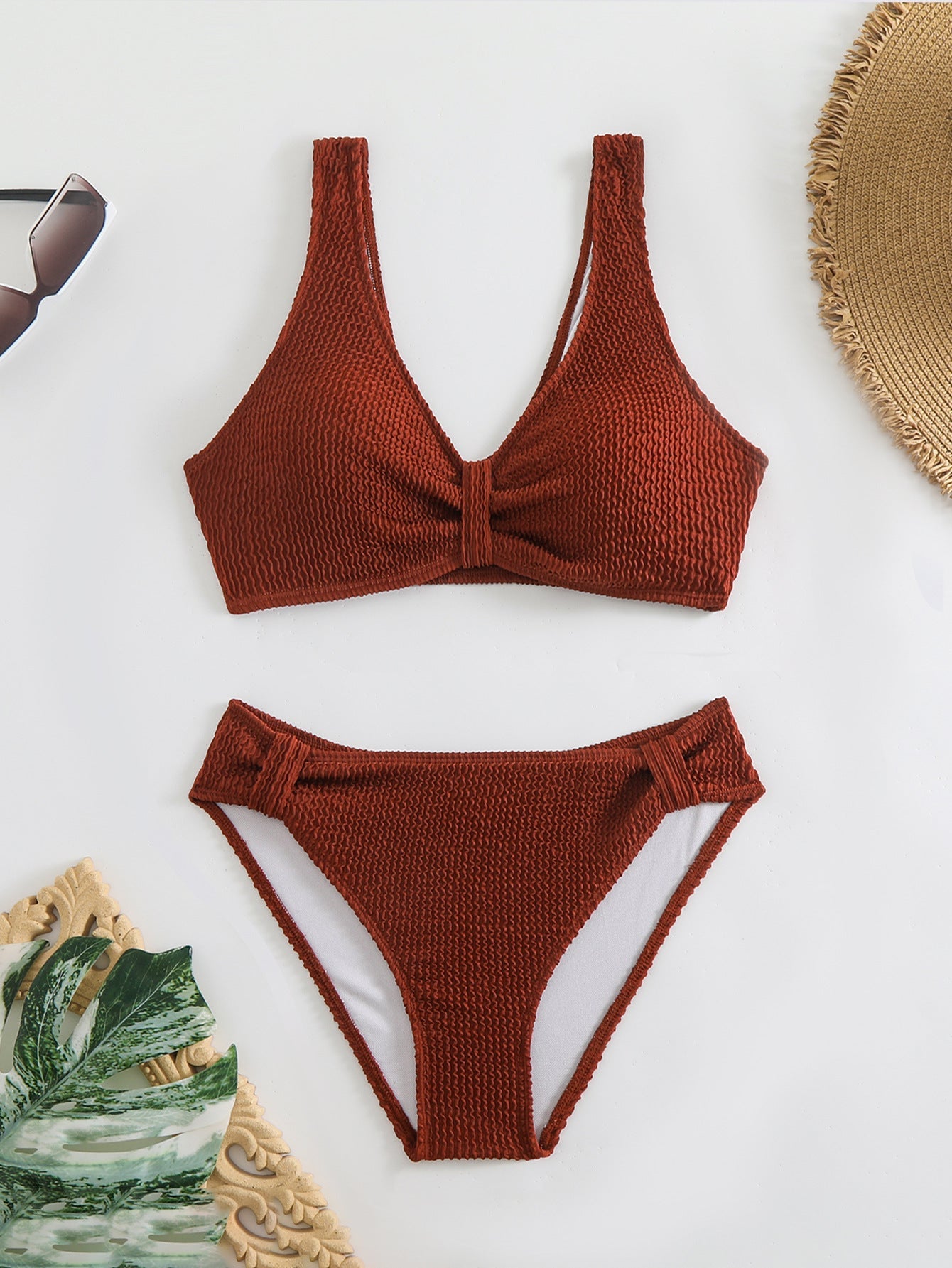 Damen strukturierter Bikini mit versetztem Band R&B