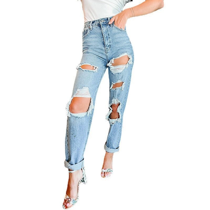 Damen Destroyed Mom-Jeans im lässigen Vintage-Look R&B