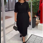 Damen Elegantes Midikleid mit transparenzähnlichen Ärmeln und stilvollen Rüschen R&B