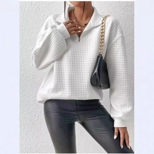 Damen modischer Stepp-Pullover mit halbem Reißverschluss R&B