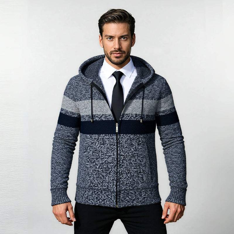 Herren stylische Strickjacke mit Kapuze und innovativem Design