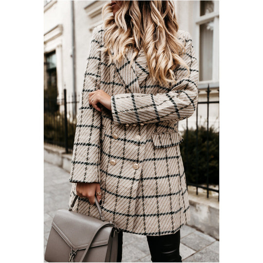 Damen Doppelreihige Karierte Blazerjacke R&B