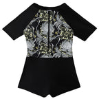 Damen sportlicher Schwimmanzug mit kurzem Arm und moderner floralem Design R&B