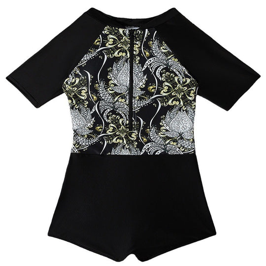 Damen sportlicher Schwimmanzug mit kurzem Arm und moderner floralem Design R&B