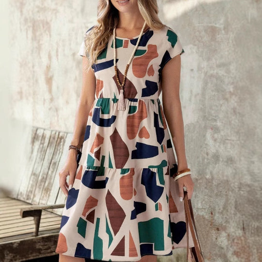 Damen Midikleid mit grafischem Muster und Schlaufenärmel R&B