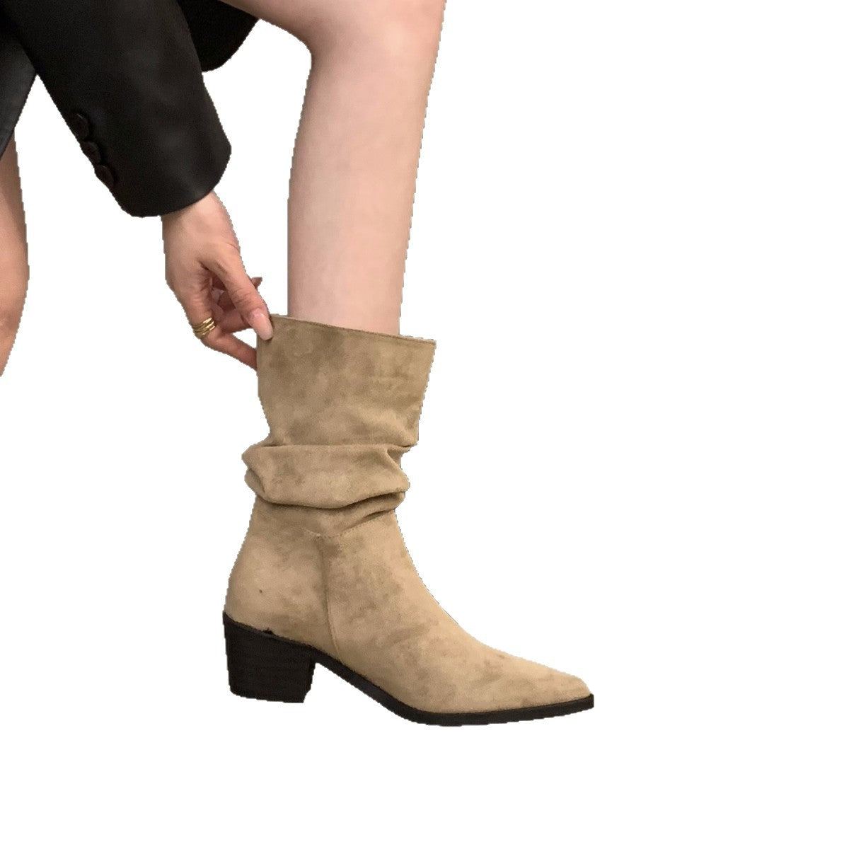 Damen Stiefeletten mit gerafftem Schaft und spitzem Fußteil R&B