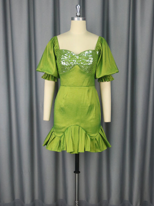 Damen Festliches Kleid mit glitzerndem Bustier und voluminösen Ärmeln R&B