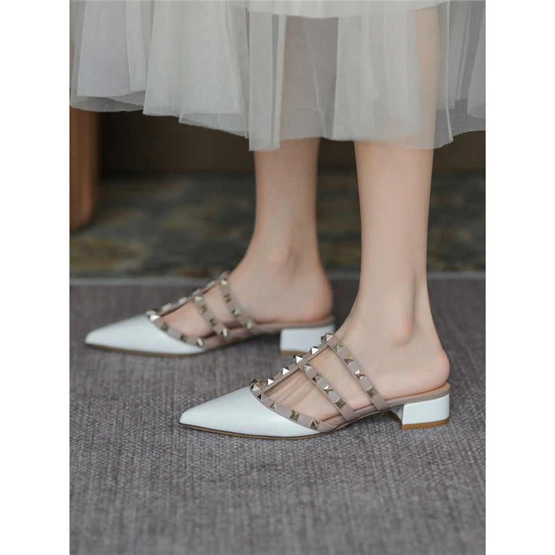 Damen Mules mit dekorativen Riemen und komfortablem Blockabsatz R&B