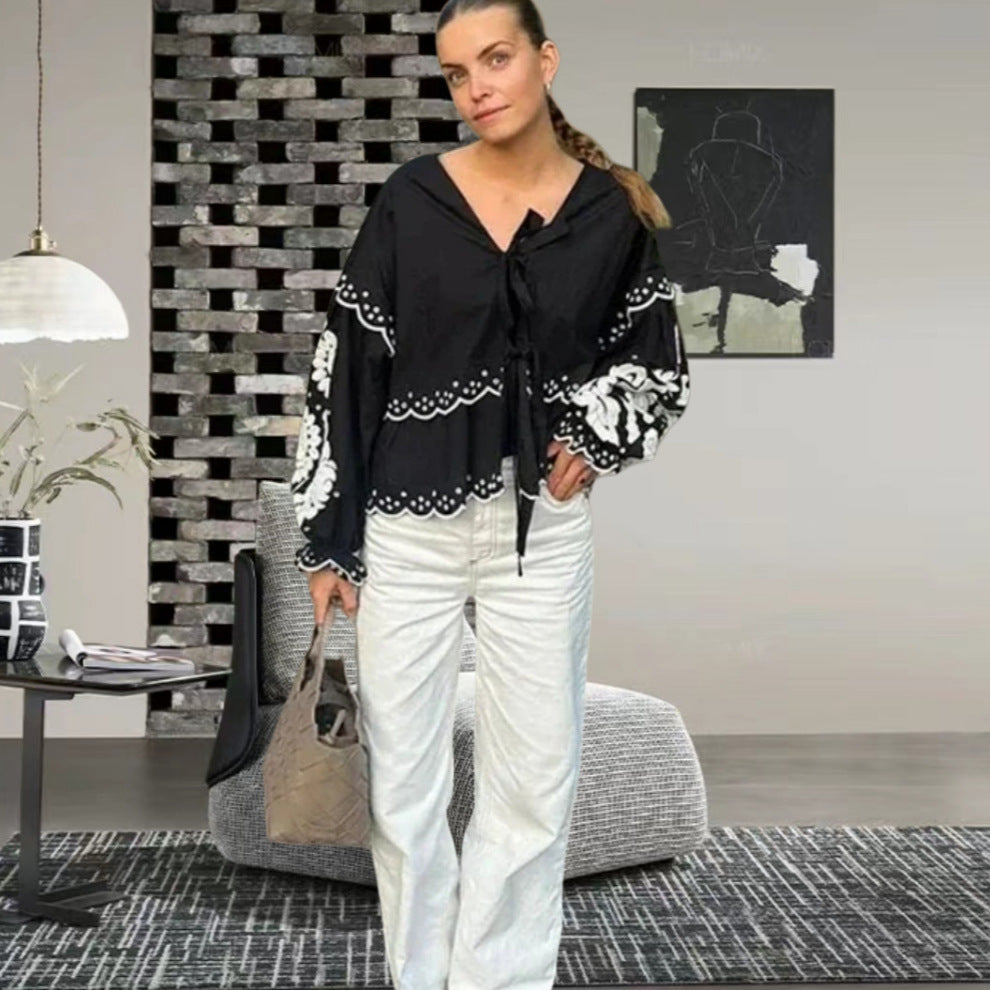 Damen Bluse mit Spitzenaufsatz und lässigem Schnitt R&B