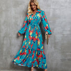 Damen Maxikleid mit voluminösen Ärmeln und schickem Bindegürtel R&B