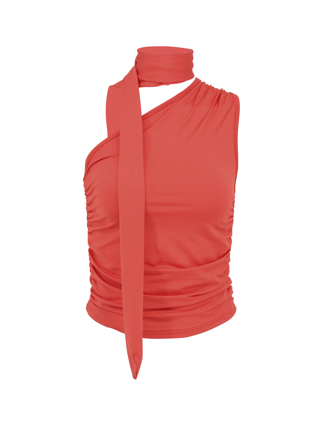 Damen asymmetrisches Top mit bindbaren Schlaufen und Raffung R&B