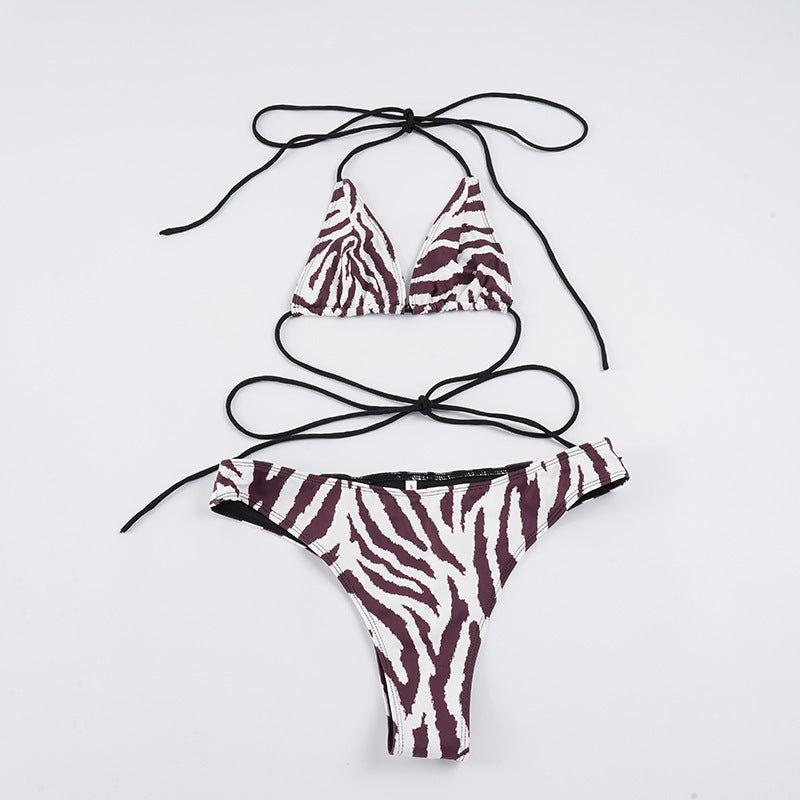 Damen Triangel-Bikini-Set mit stylischem Zebramuster und verstellbaren Trägern R&B