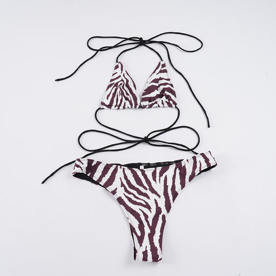Damen Triangel-Bikini-Set mit stylischem Zebramuster und verstellbaren Trägern R&B