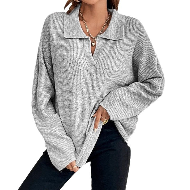 Damen Pullover mit Magnetverschluss und modischem Rippenstrick R&B