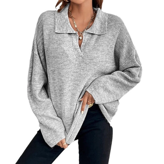 Damen Pullover mit Magnetverschluss und modischem Rippenstrick R&B