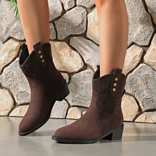 Damen Modische Cowboy-Stiefeletten mit geschmackvollen Details und robustem Blockabsatz R&B
