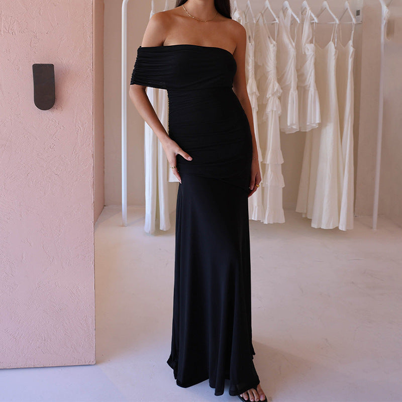 Damen Raffiniertes schulterfreies Maxikleid mit Rüschendetails R&B