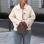 Damen Modische Oversized-Wolljacke mit Knopfdetails und weitem Schnitt R&B