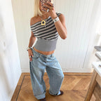Damen Asymmetrisches Top mit gestreiftem Design R&B