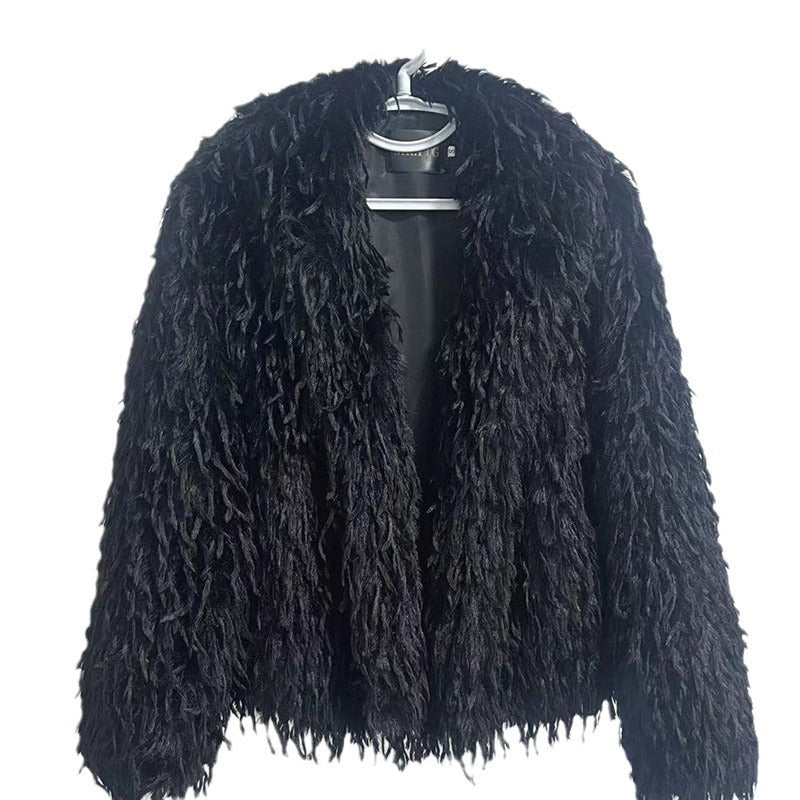 Damen Flauschige Kurzjacke aus Kunstpelz mit tiefem Schnitt R&B