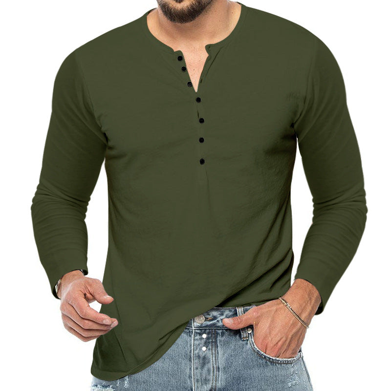 Herren Langarm-Henley-Shirt aus weichem Baumwollmix mit feiner Knopfleiste R&B